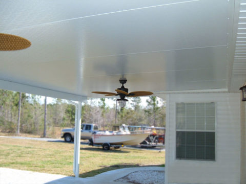 Patio cover with ceiling fans